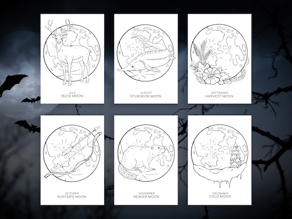 Moon name colouring pages full moon month and name moon book of shadows printable pages grimoire digital download pages