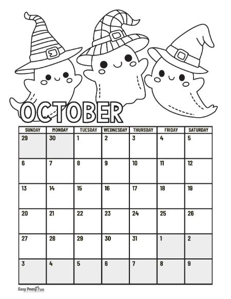 Printable calendar coloring pages