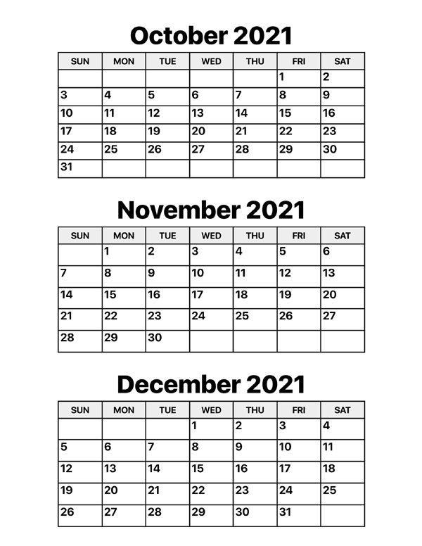 October november and december calendar â calendar options