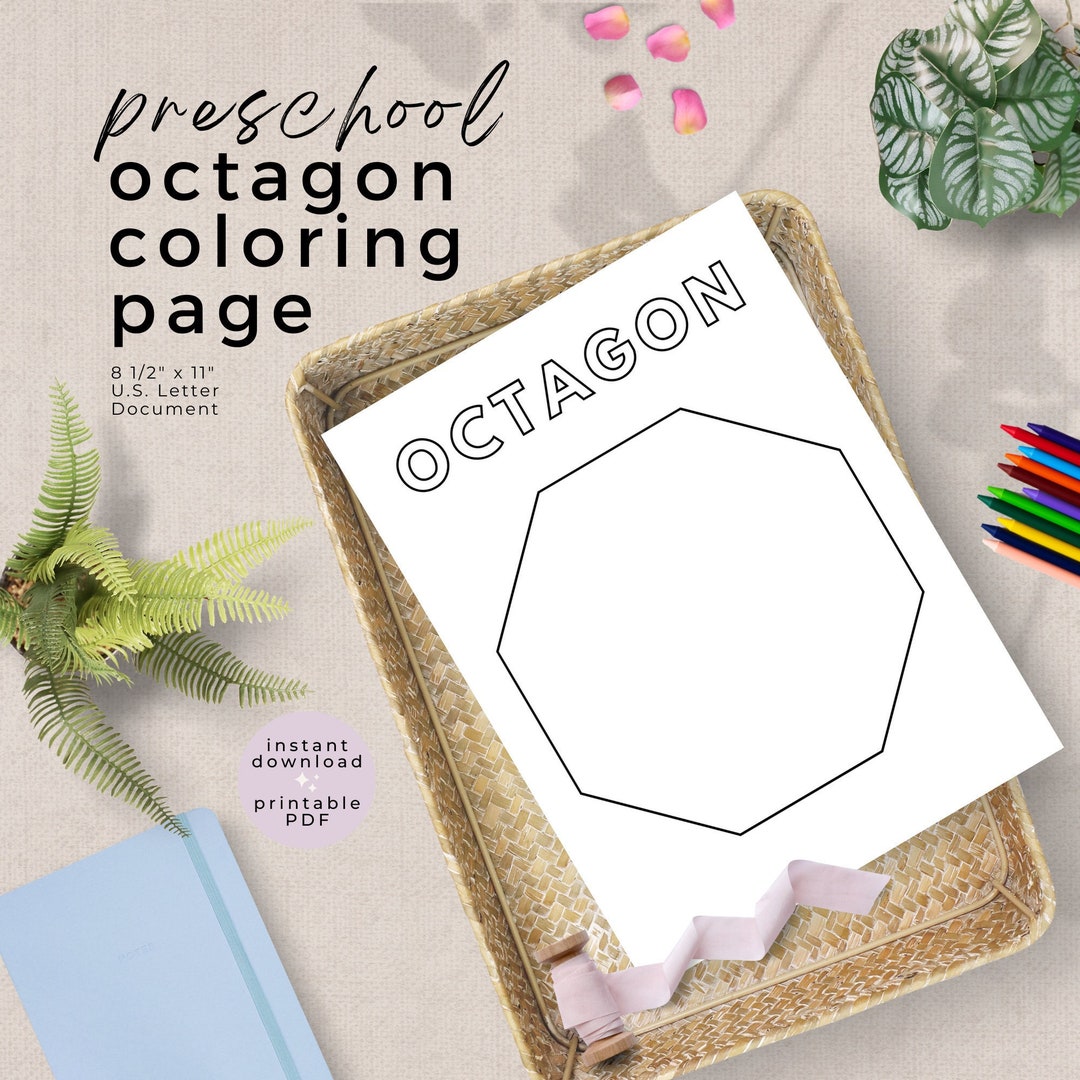 Octagon coloring page printable preschool shape coloring sheet easy to color shape practice activity worksheet instant download pdf