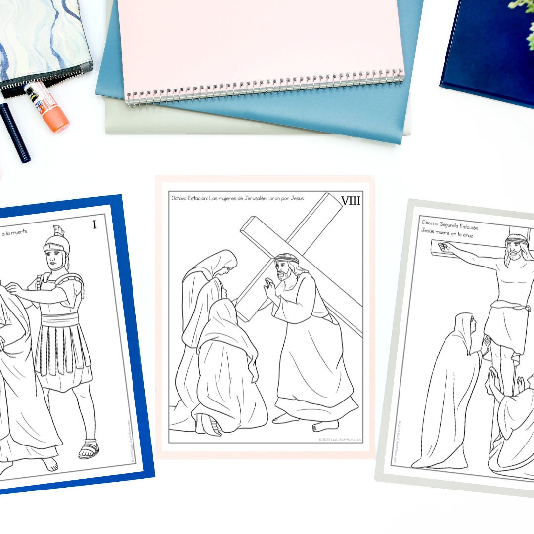 Stations of the cross coloring pages in spanish for kids teens adults stations included