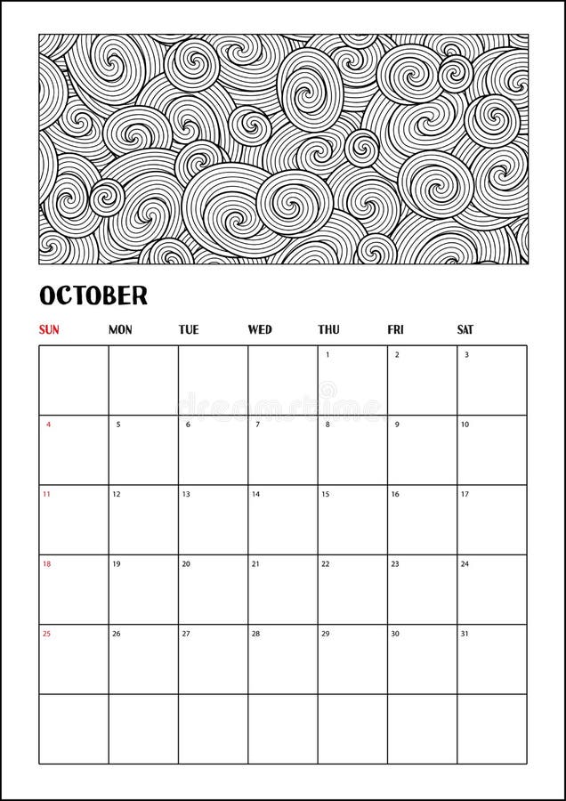 October coloring calendar stock illustrations â october coloring calendar stock illustrations vectors clipart