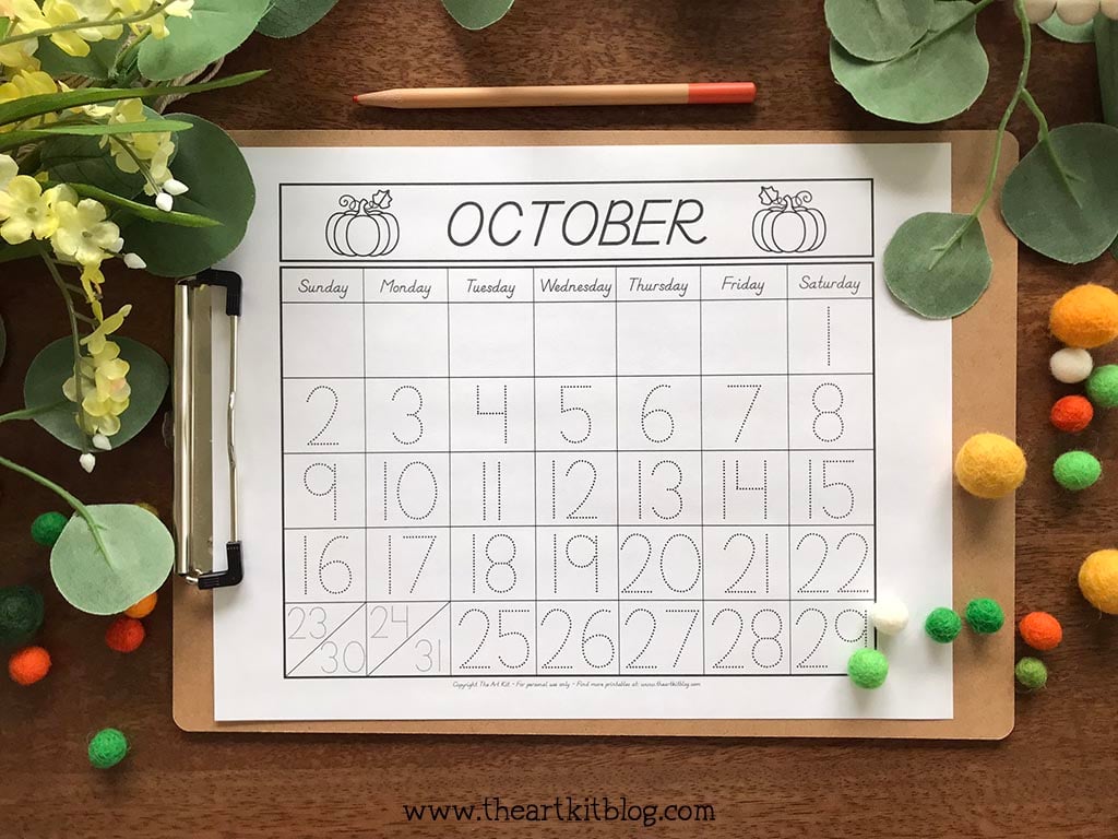 October calendar coloring page free printable download â the art kit