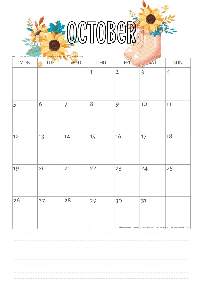 Free printable october calendar