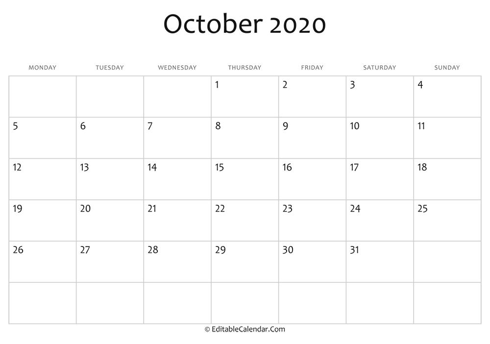 October printable calendar with holidays