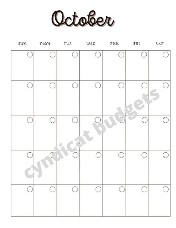 Undated october calendar sheet