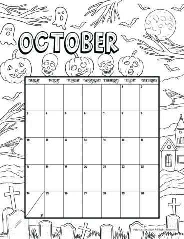 October printable calendar page woo jr kids activities childrens publishing printable calendar pages coloring calendar kids calendar