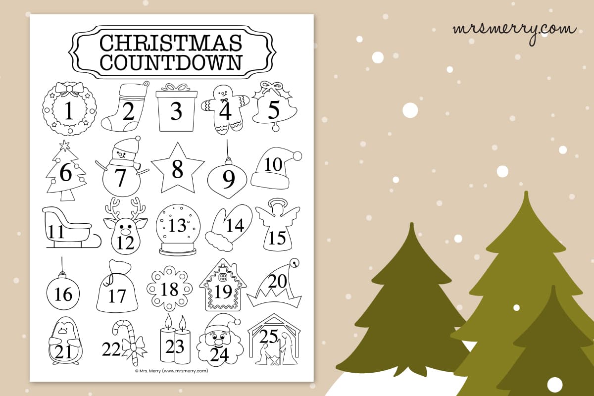 Christmas countdown printable coloring christmas calendar mrs merry