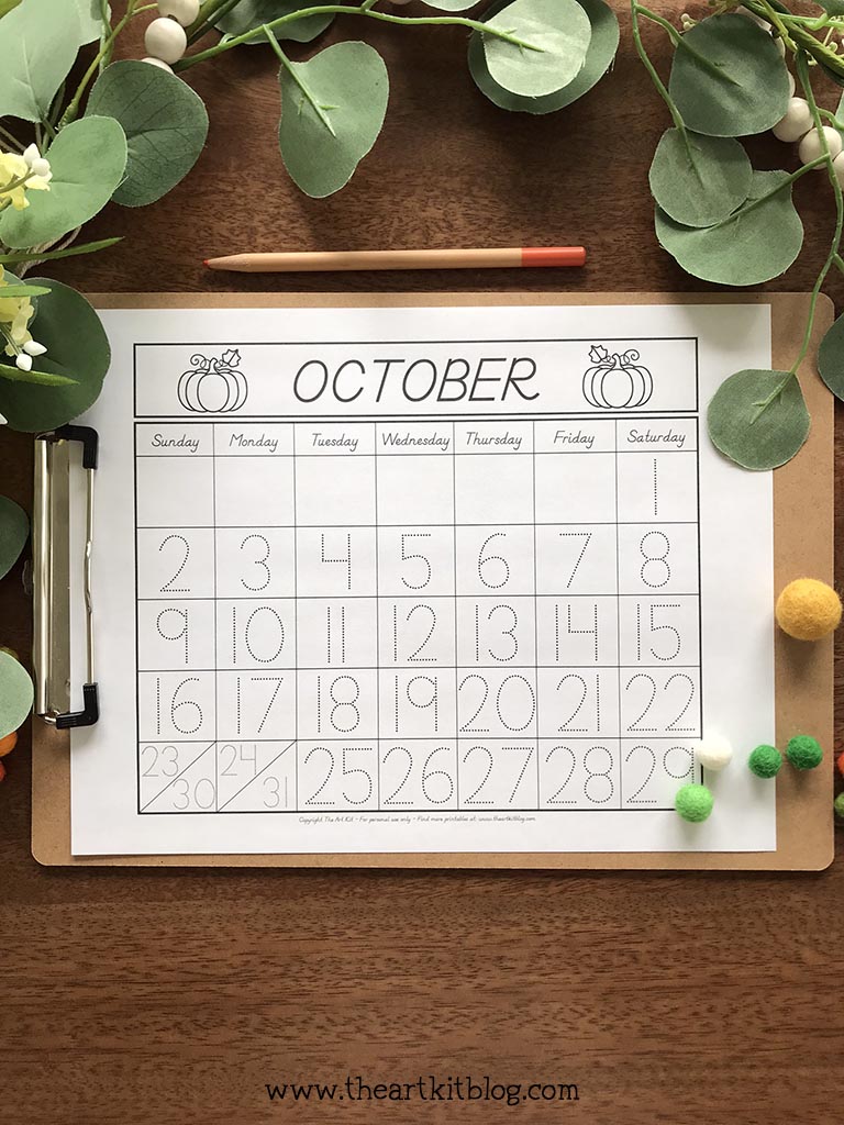 October calendar coloring page free printable download â the art kit