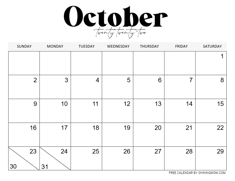 October calendar beautiful free printables for you