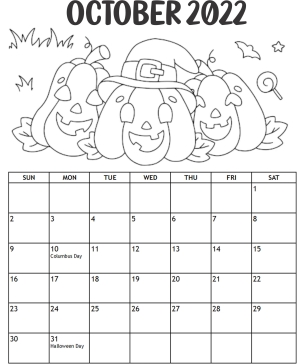 Printable october coloring calendar