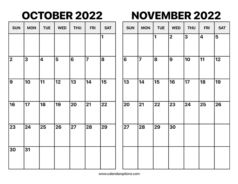 October and november calendar â calendar options