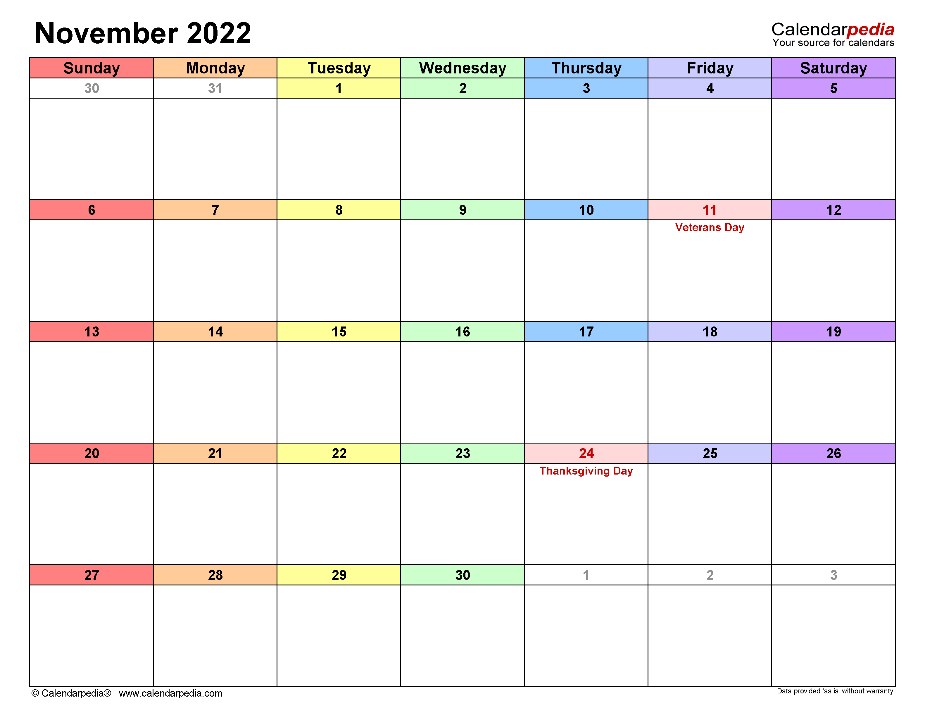 November calendar templates for word excel and pdf