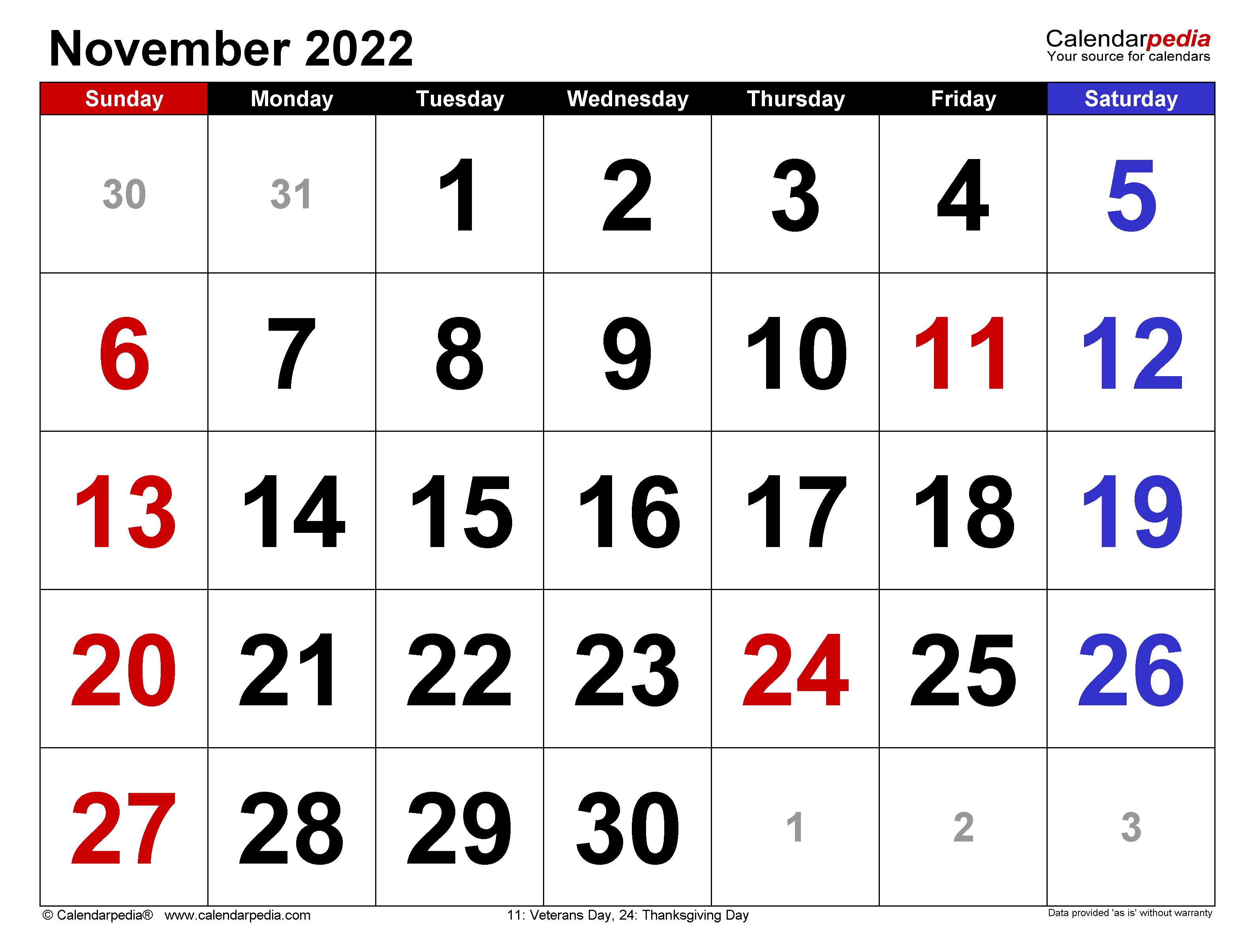 November calendar templates for word excel and pdf