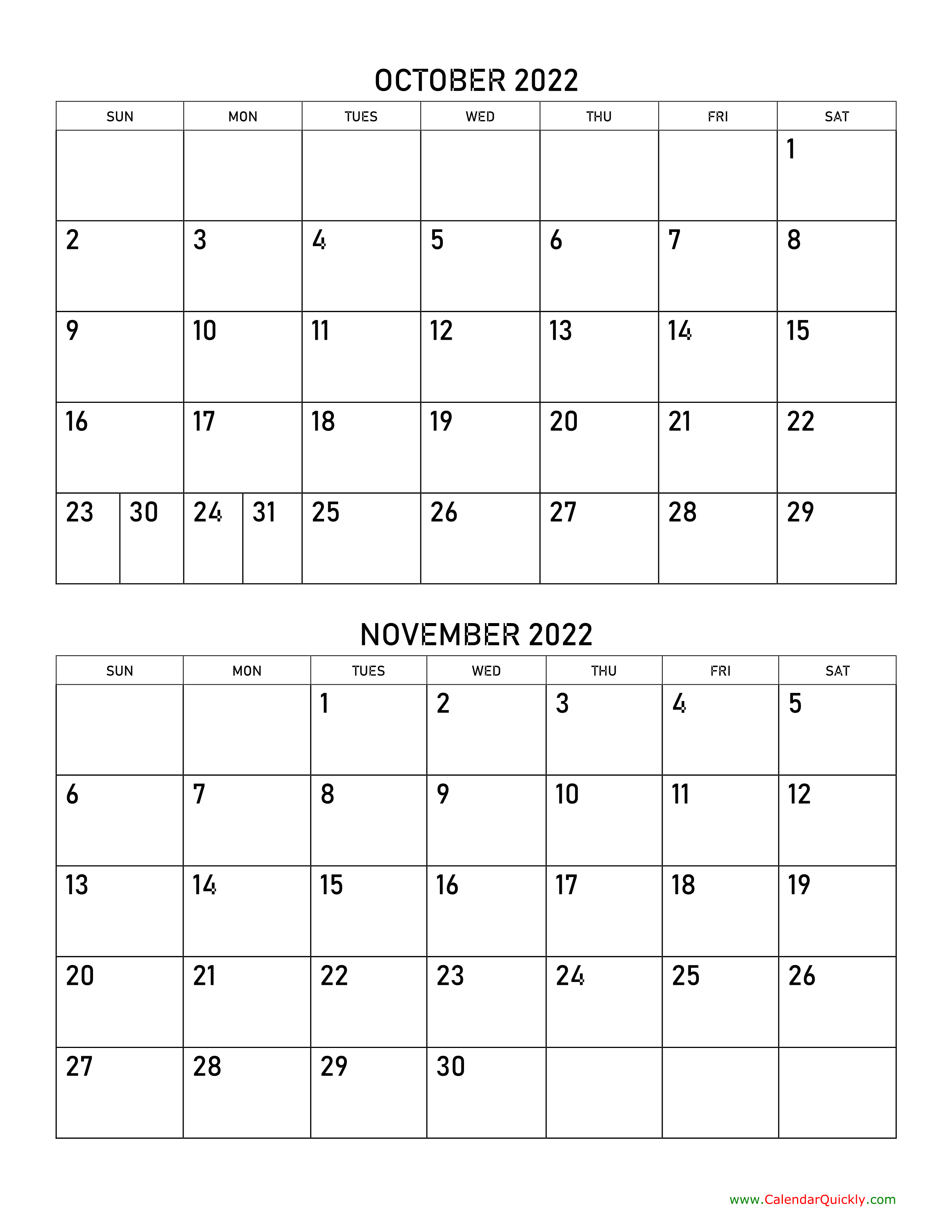 October and november calendar calendar quickly