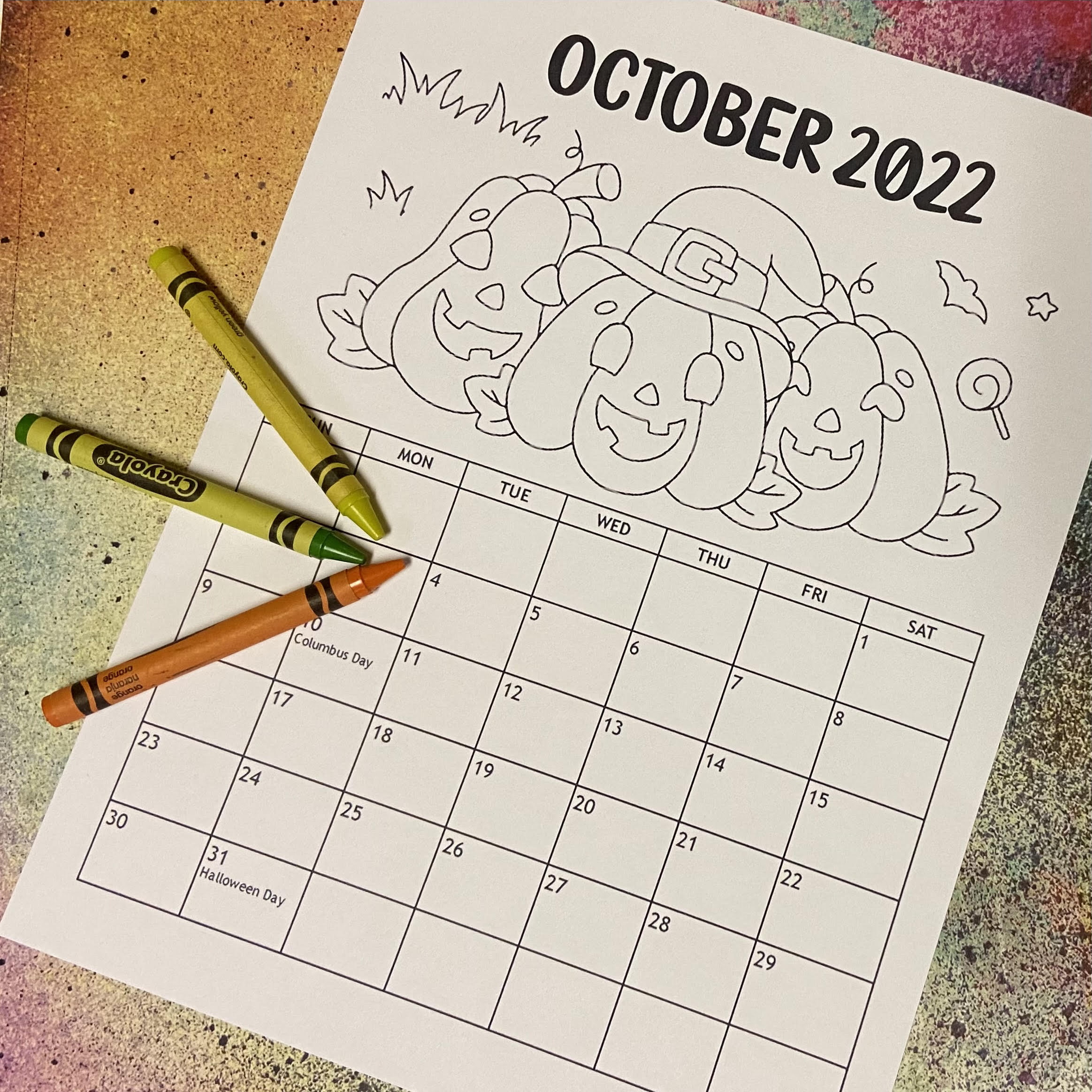 Printable october coloring calendar