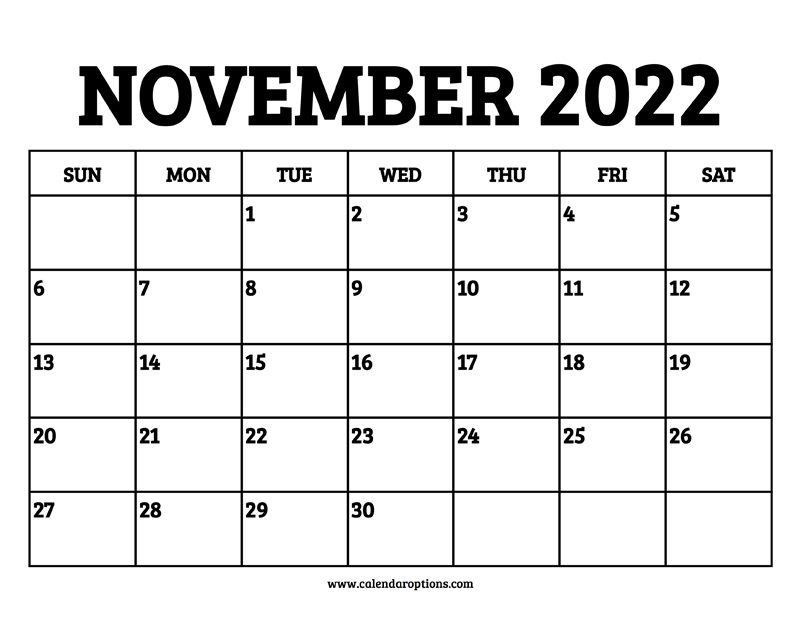 November calendar printable â calendar options