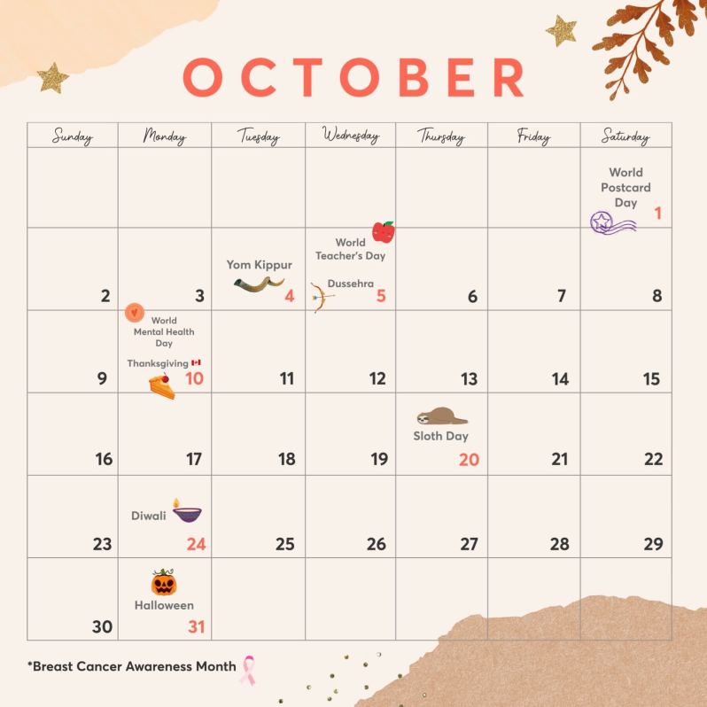 October holiday calendar