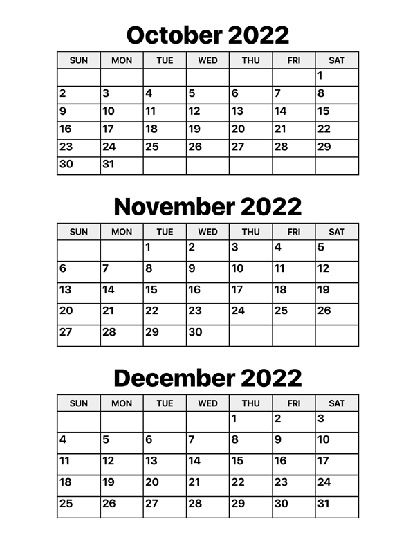 October november and december calendar â calendar options