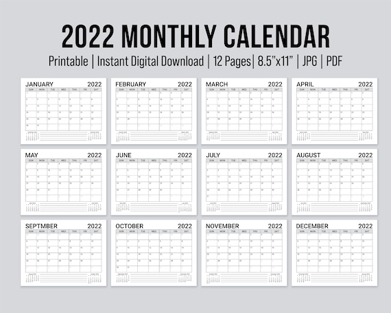 Printable monthly calendar digital calendar landscape minimalist calendar editable calendar template instant download