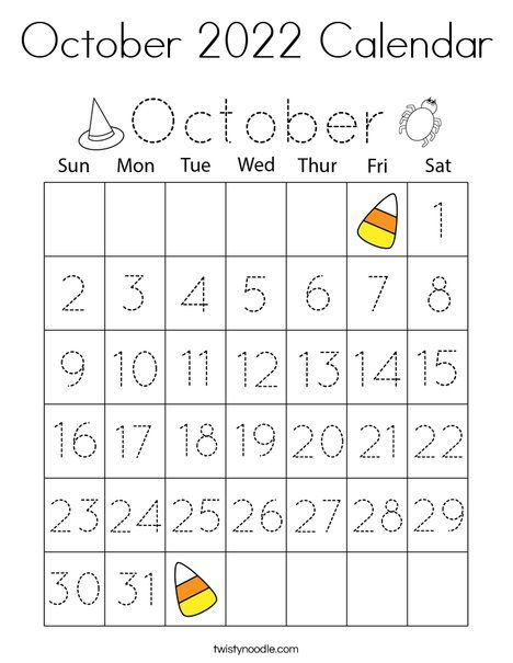 October calendar coloring page