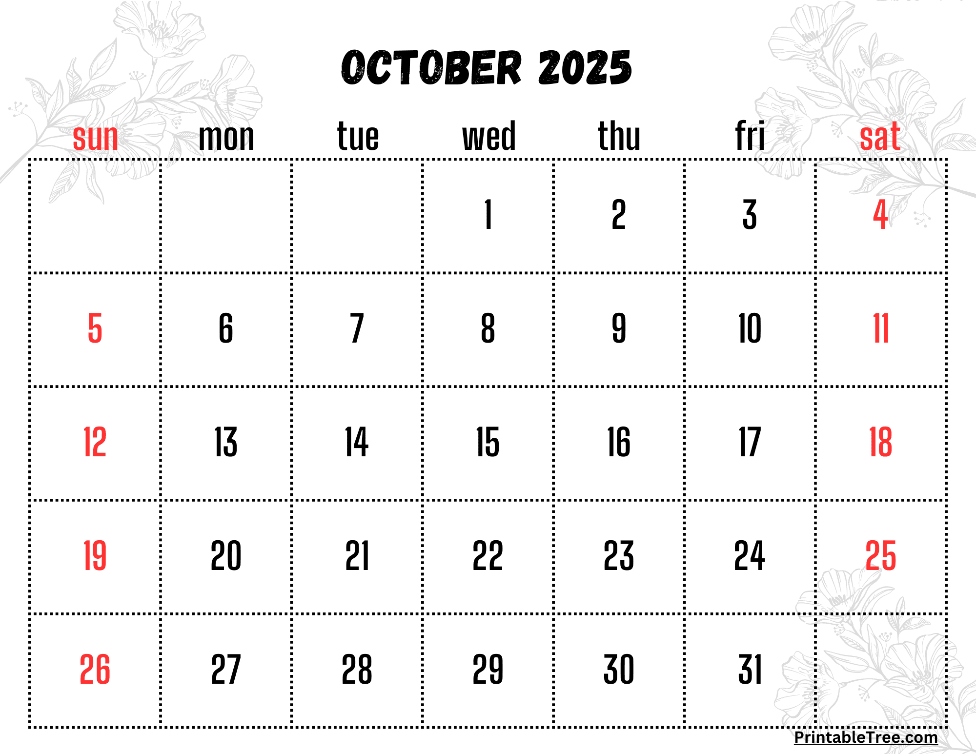 October calendar printable pdf template with holidays