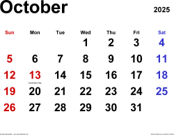 October calendar templates for word excel and pdf