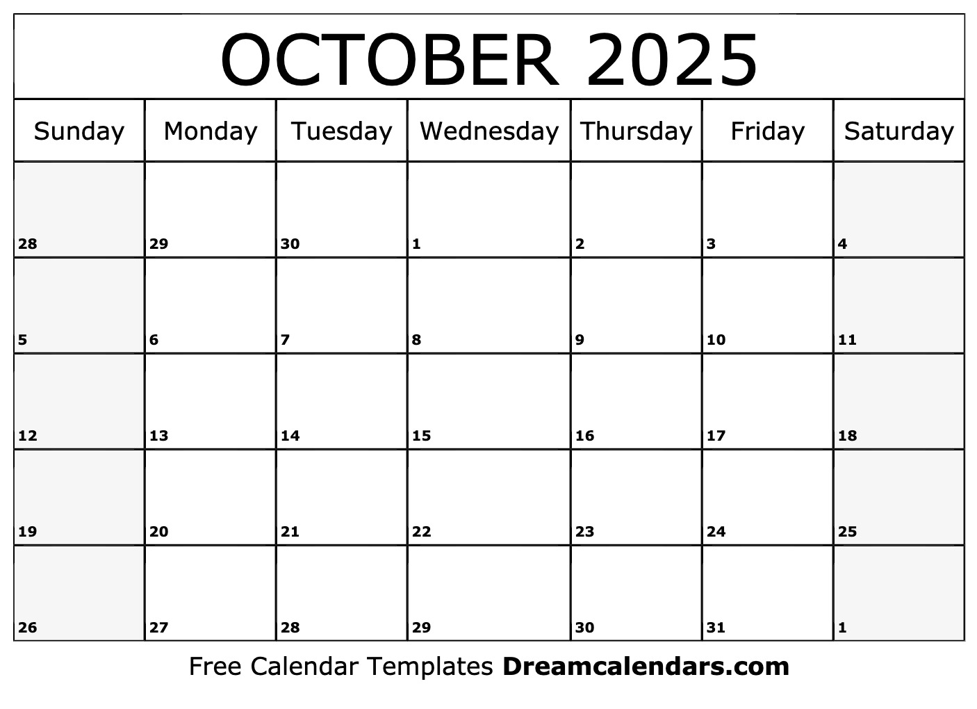 October calendar free blank printable with holidays