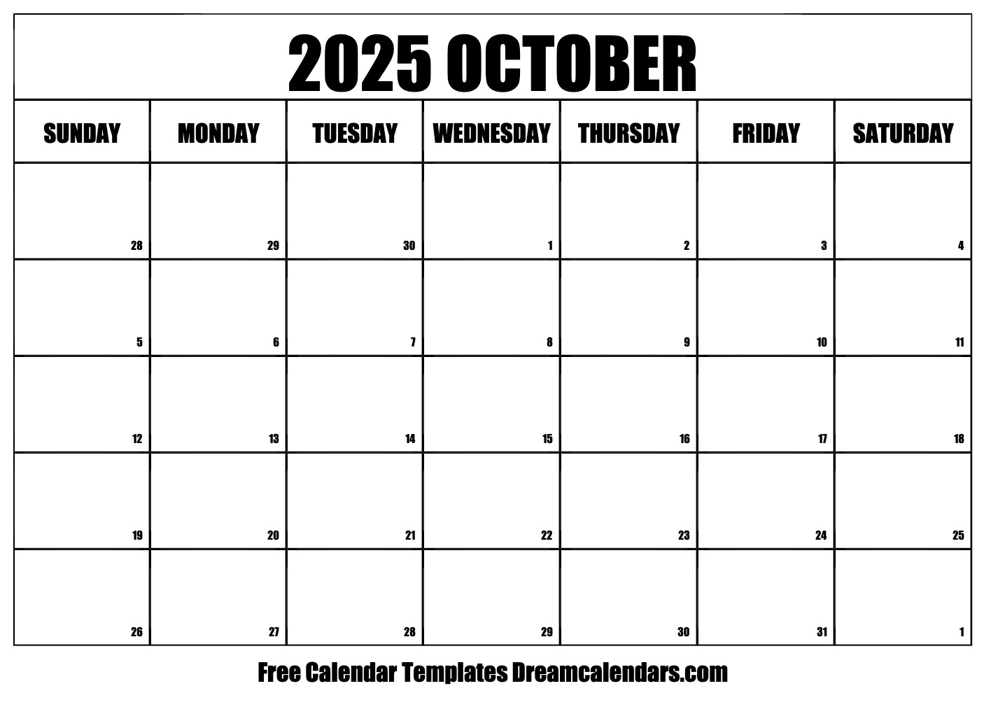 October calendar free blank printable with holidays