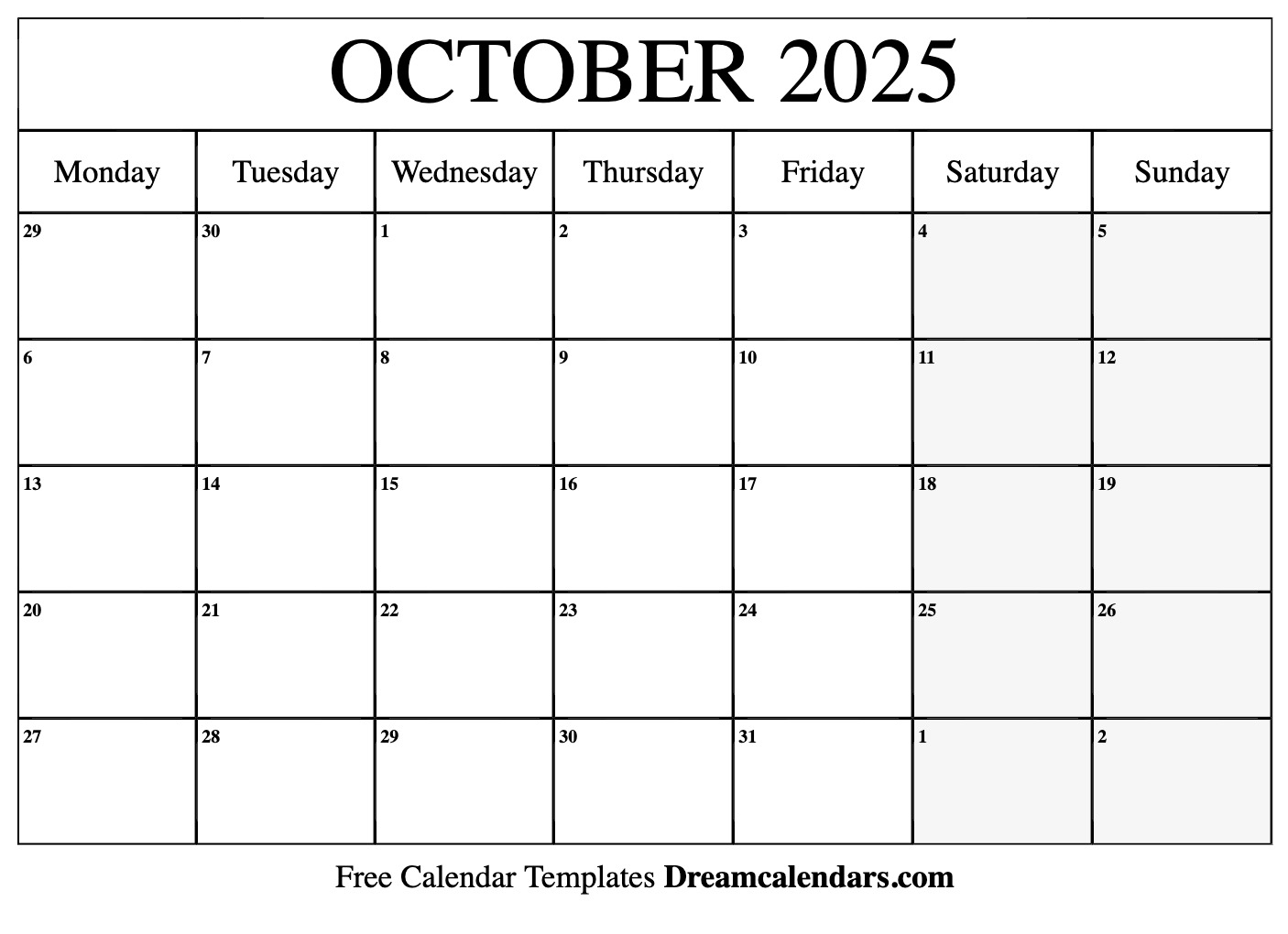 October calendar free blank printable with holidays