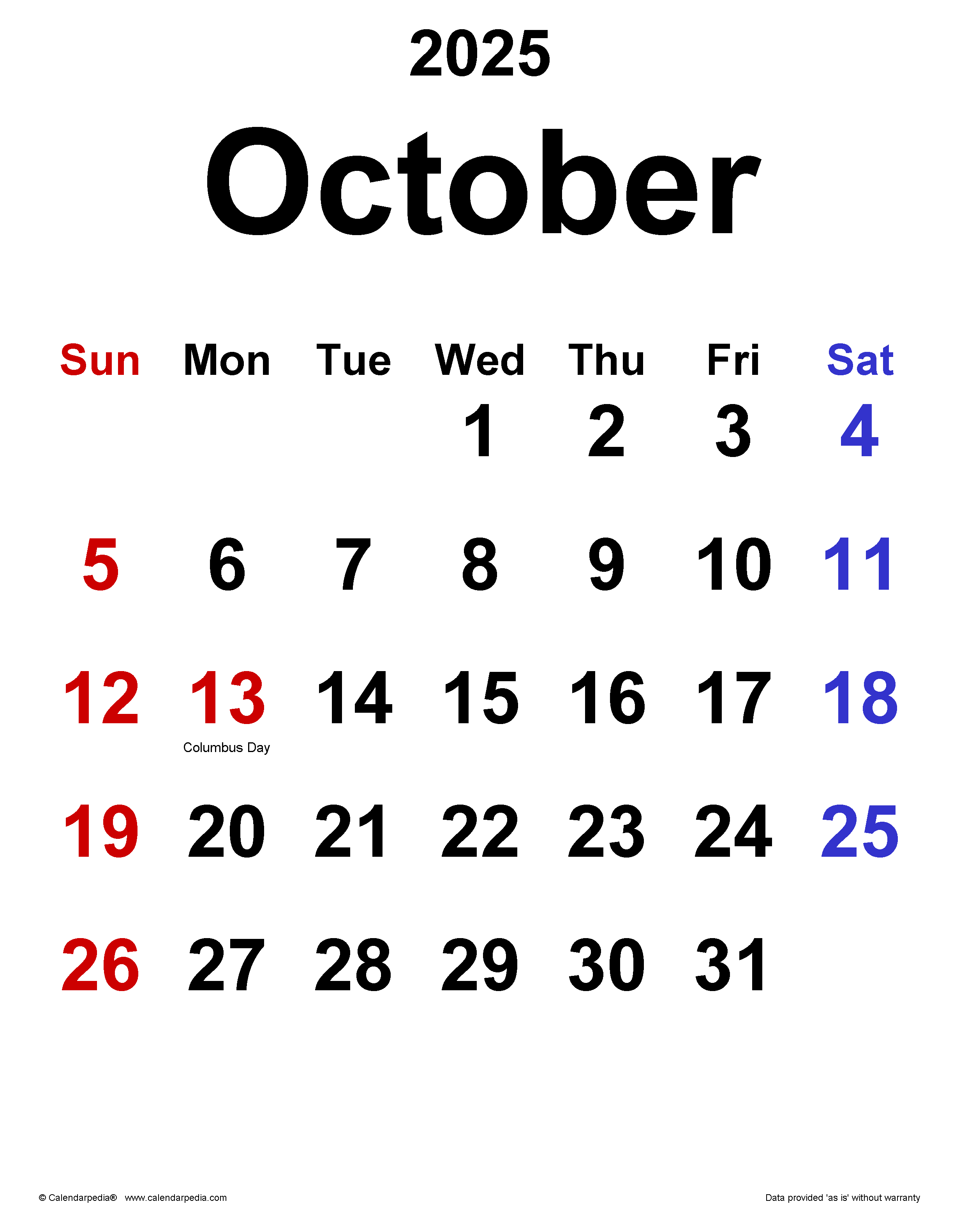 October calendar templates for word excel and pdf