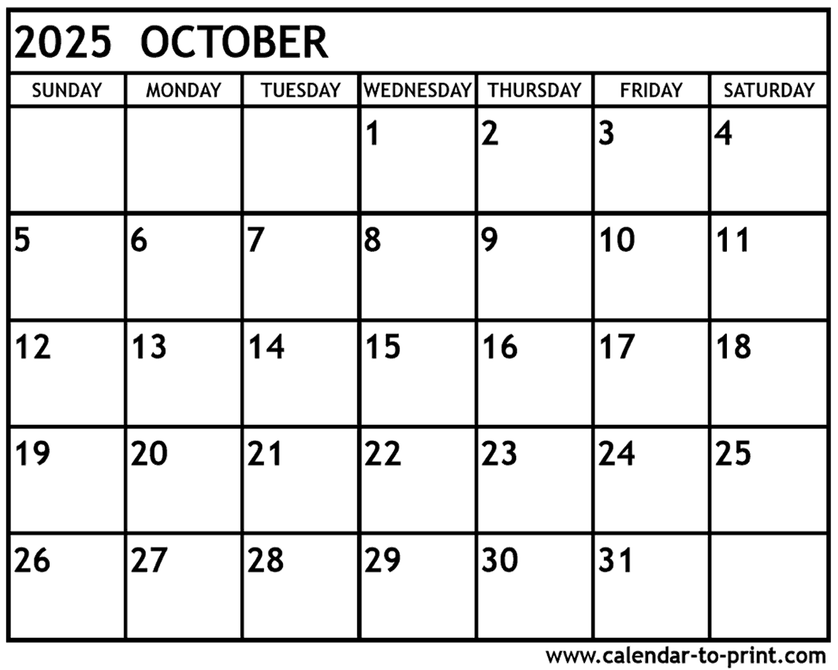 October calendar printable