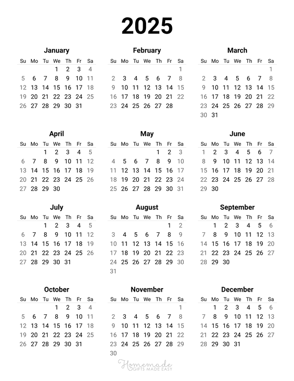 Free yearly calendar printables for and beyond