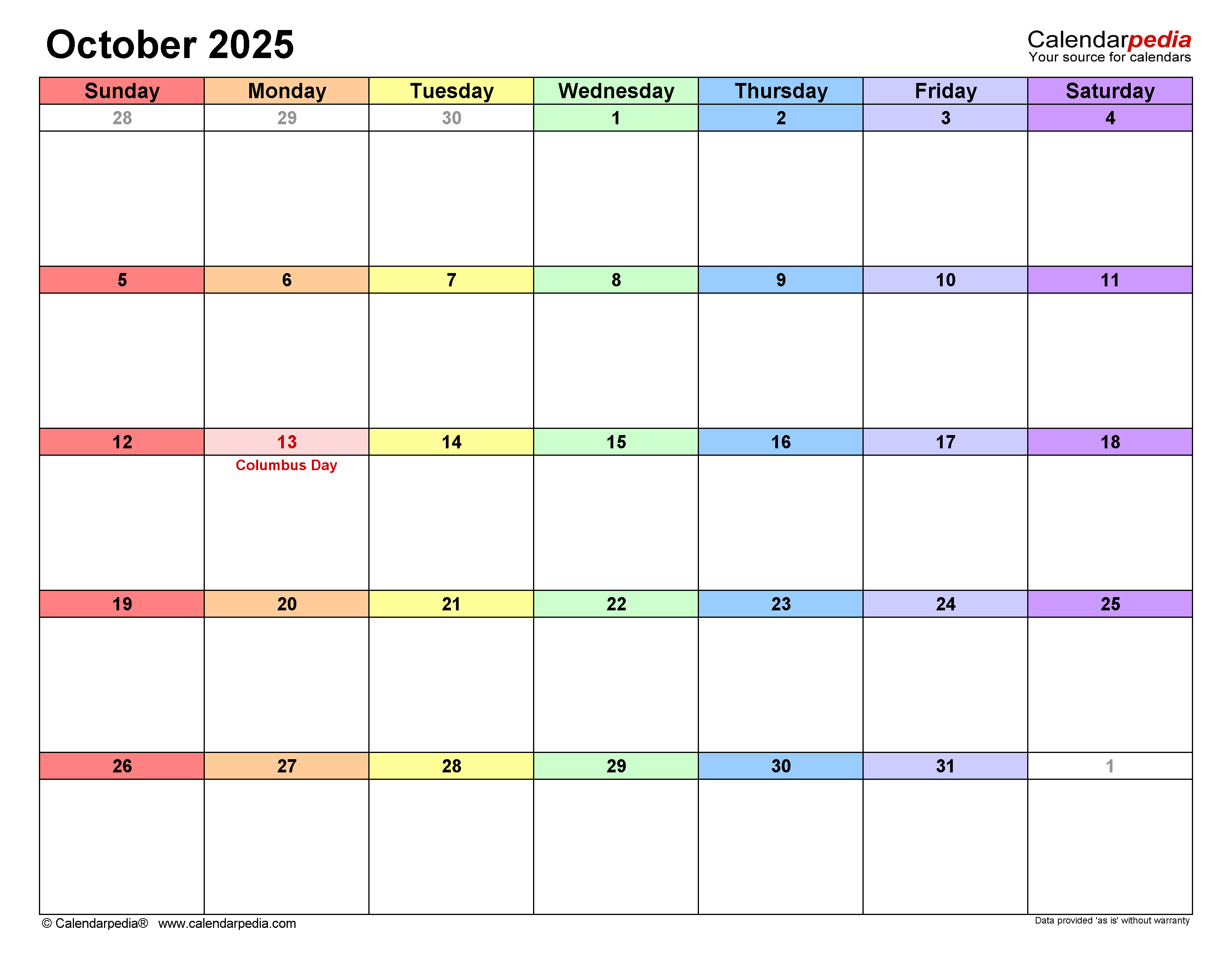 October calendar templates for word excel and pdf