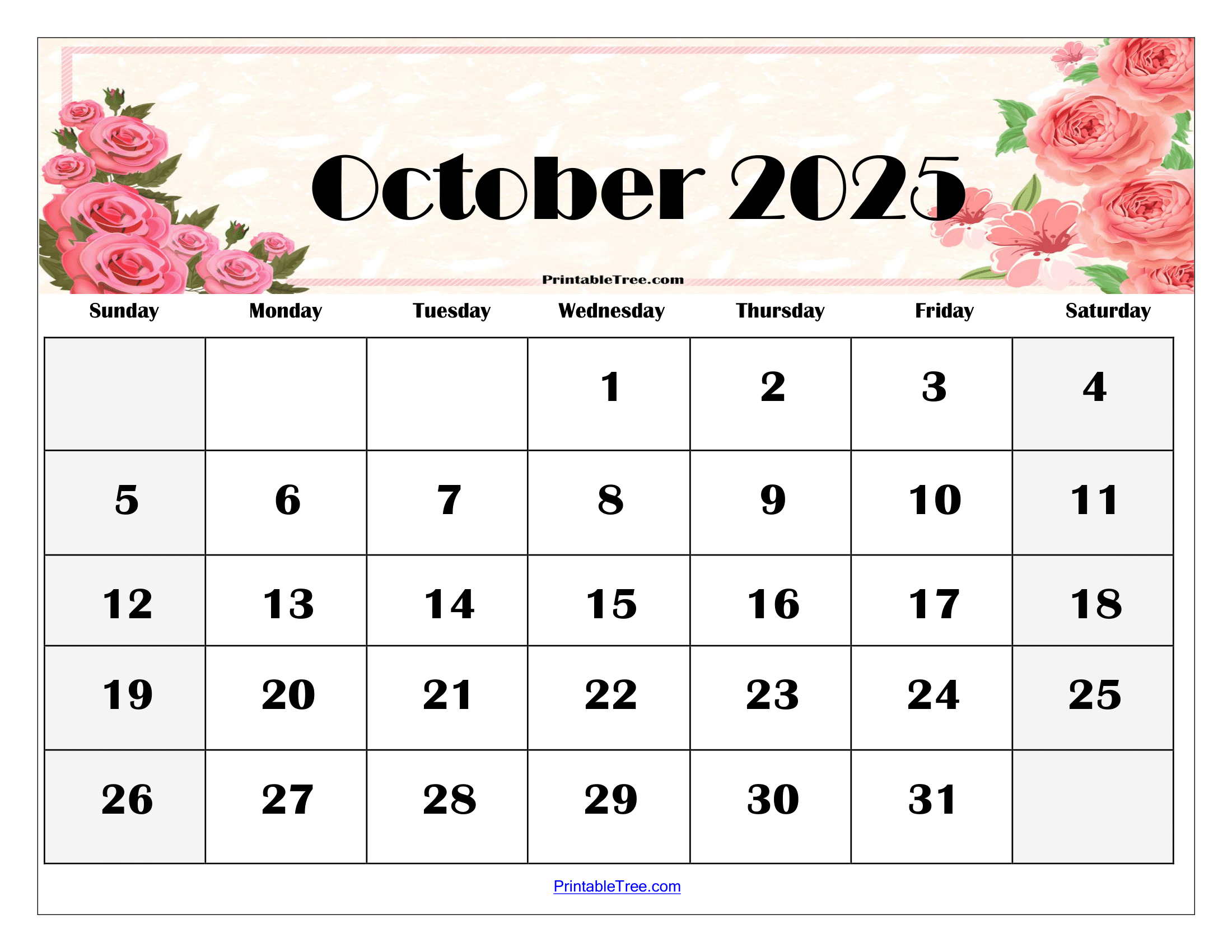 October calendar printable pdf template with holidays