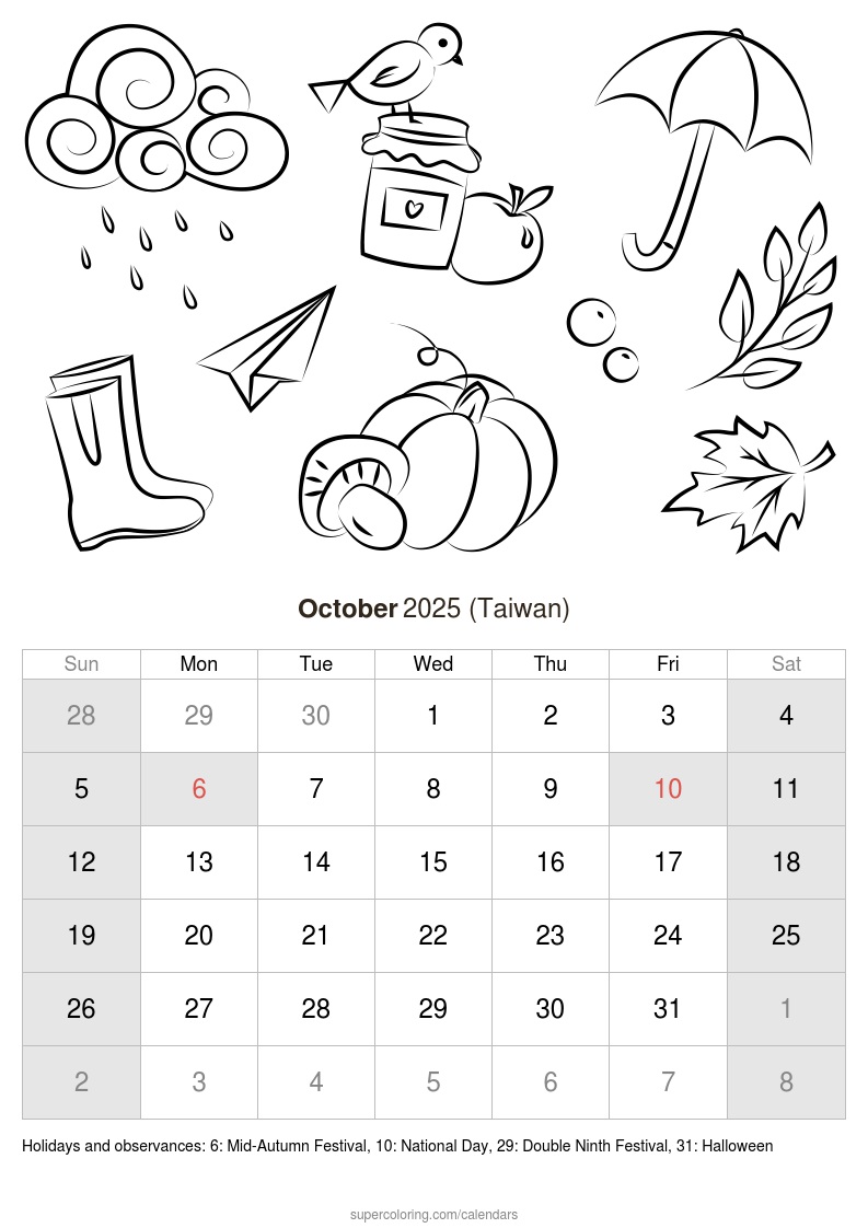 October calendar