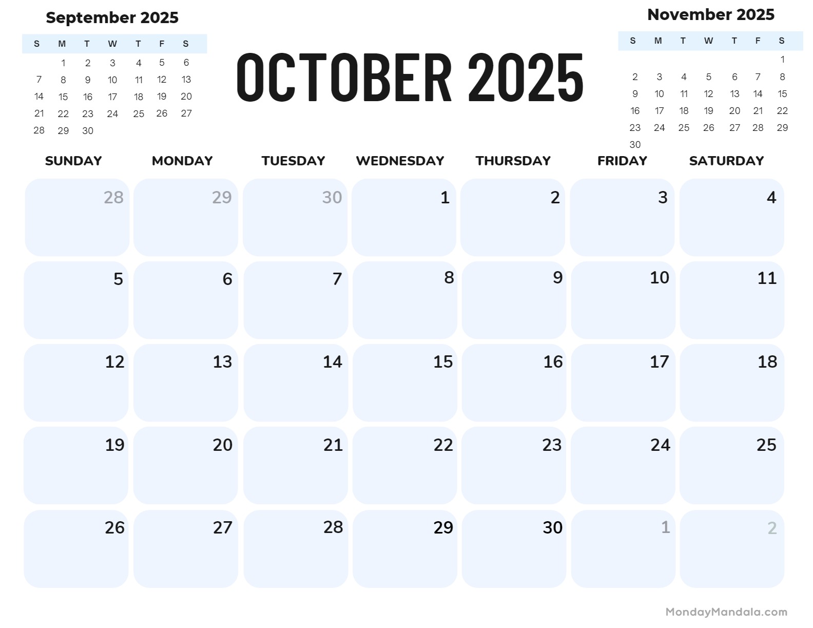 October calendar free pdf printables