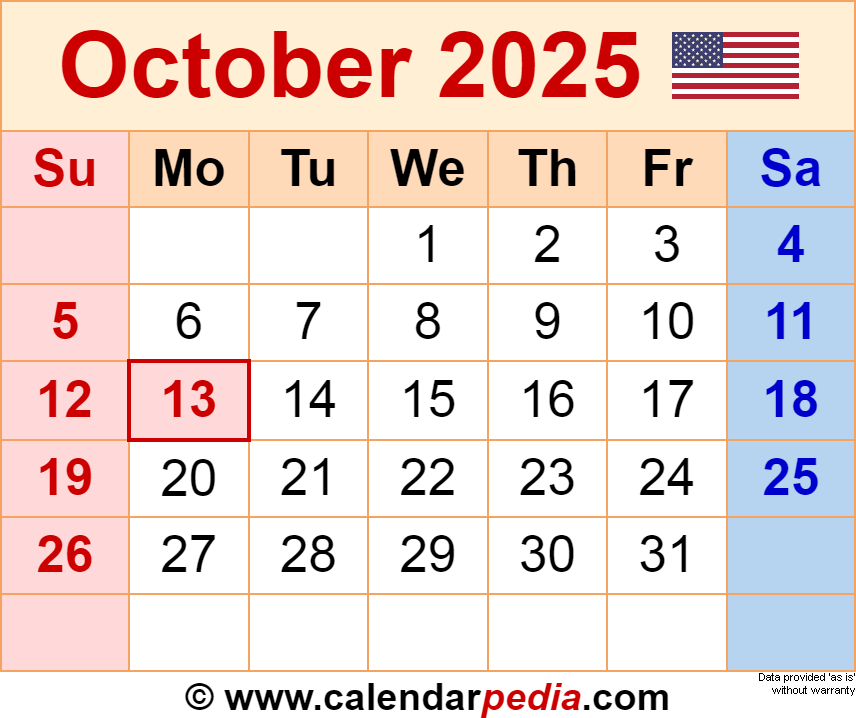 October calendar templates for word excel and pdf