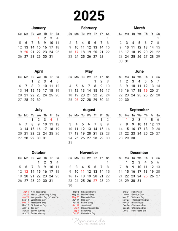 Free yearly calendar printables for and beyond