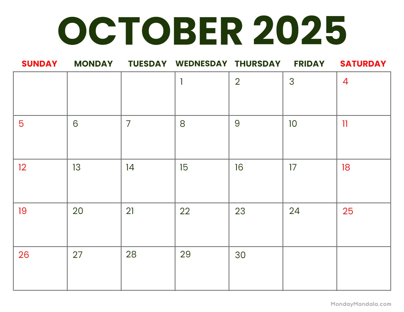 October calendar free pdf printables