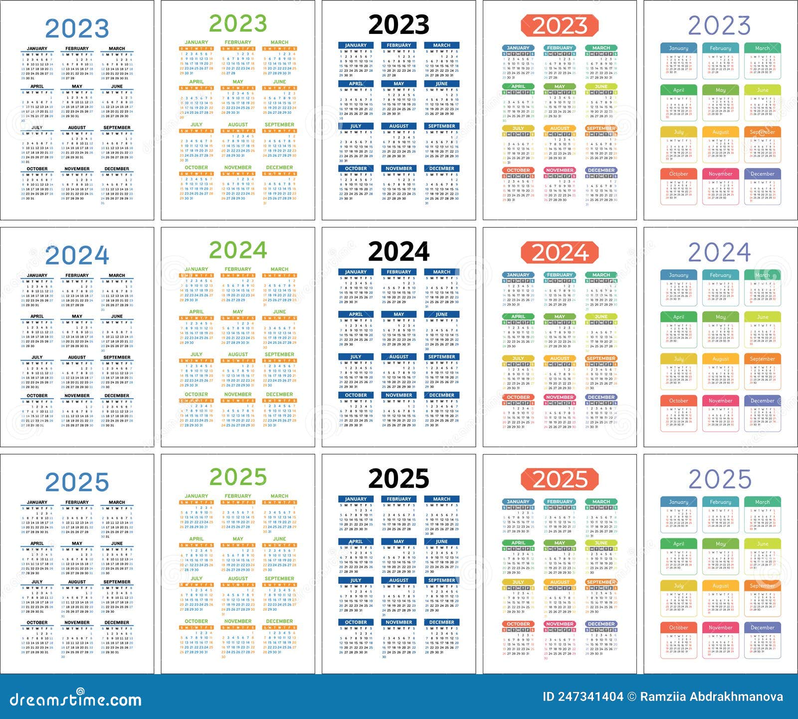 And calendar set color vector pocket calender design week starts on sunday stock illustration