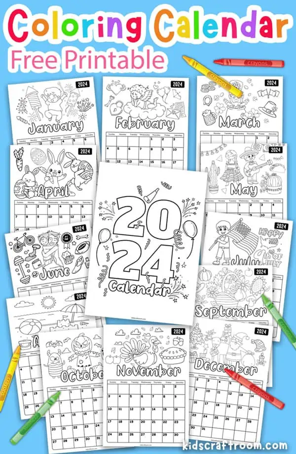 Free printable coloring calendar for kids