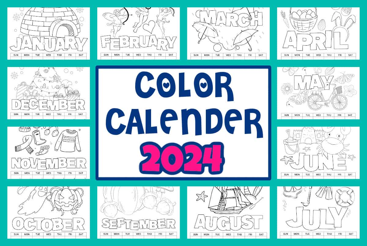 Printable coloring calendar for kids