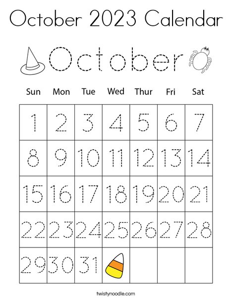 October calendar coloring page