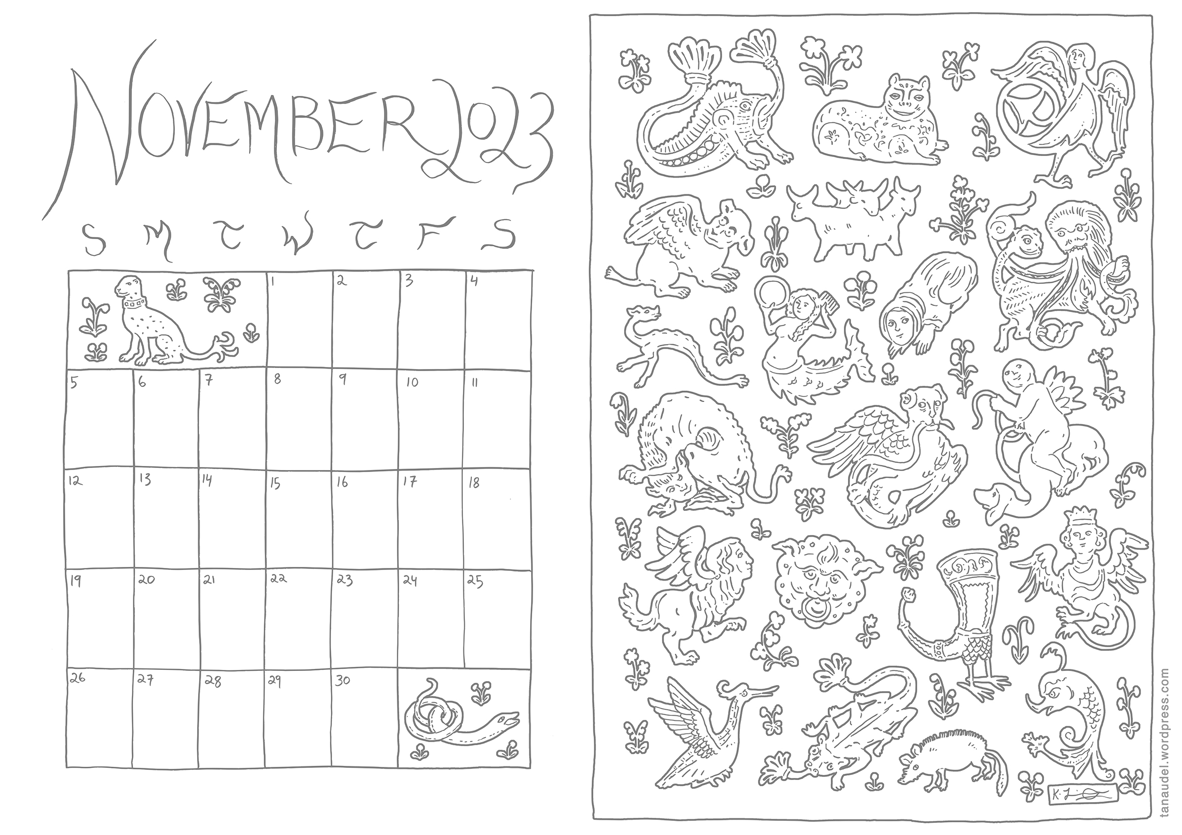 November calendar weird great little beasts kathleen jennings