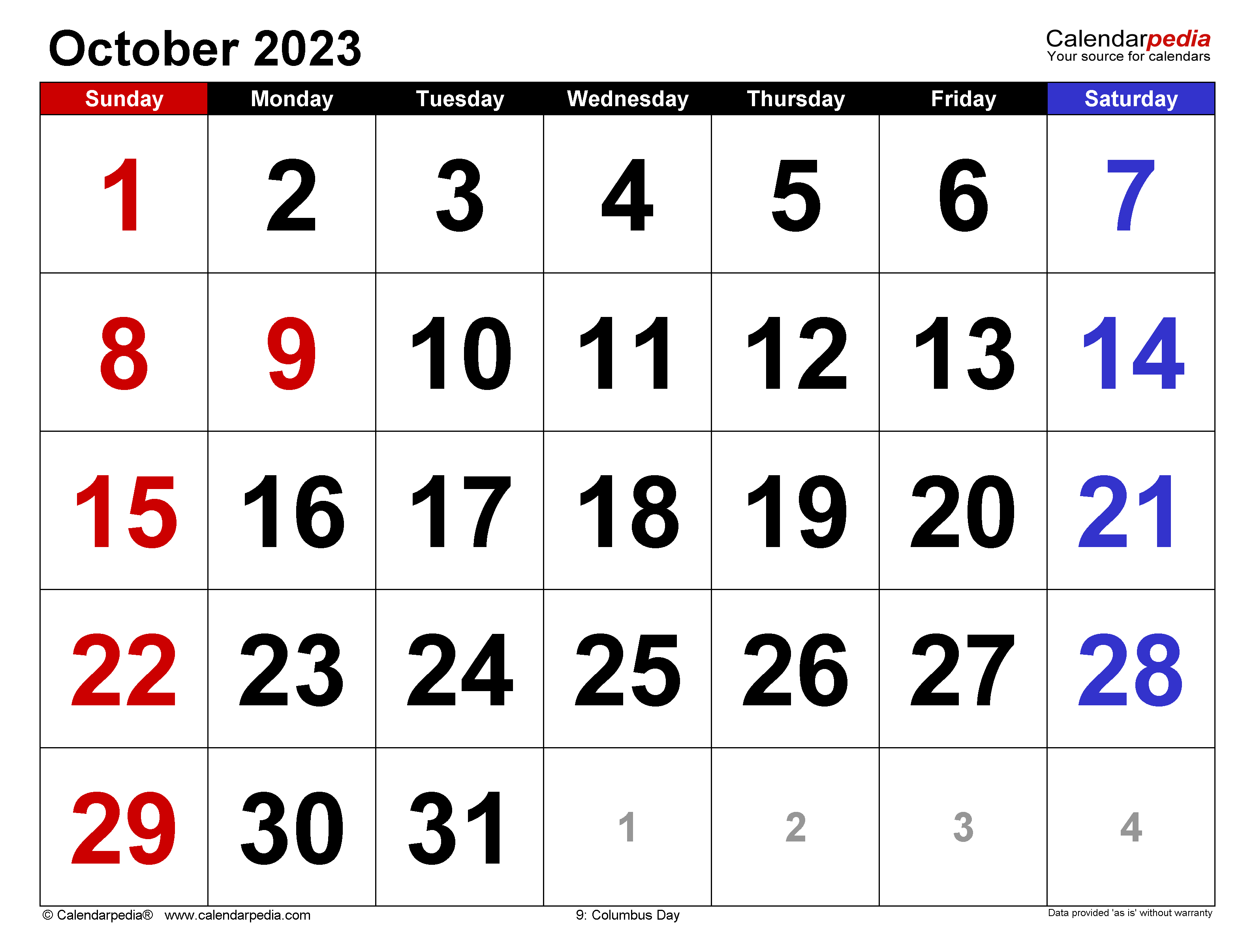 October calendar templates for word excel and pdf