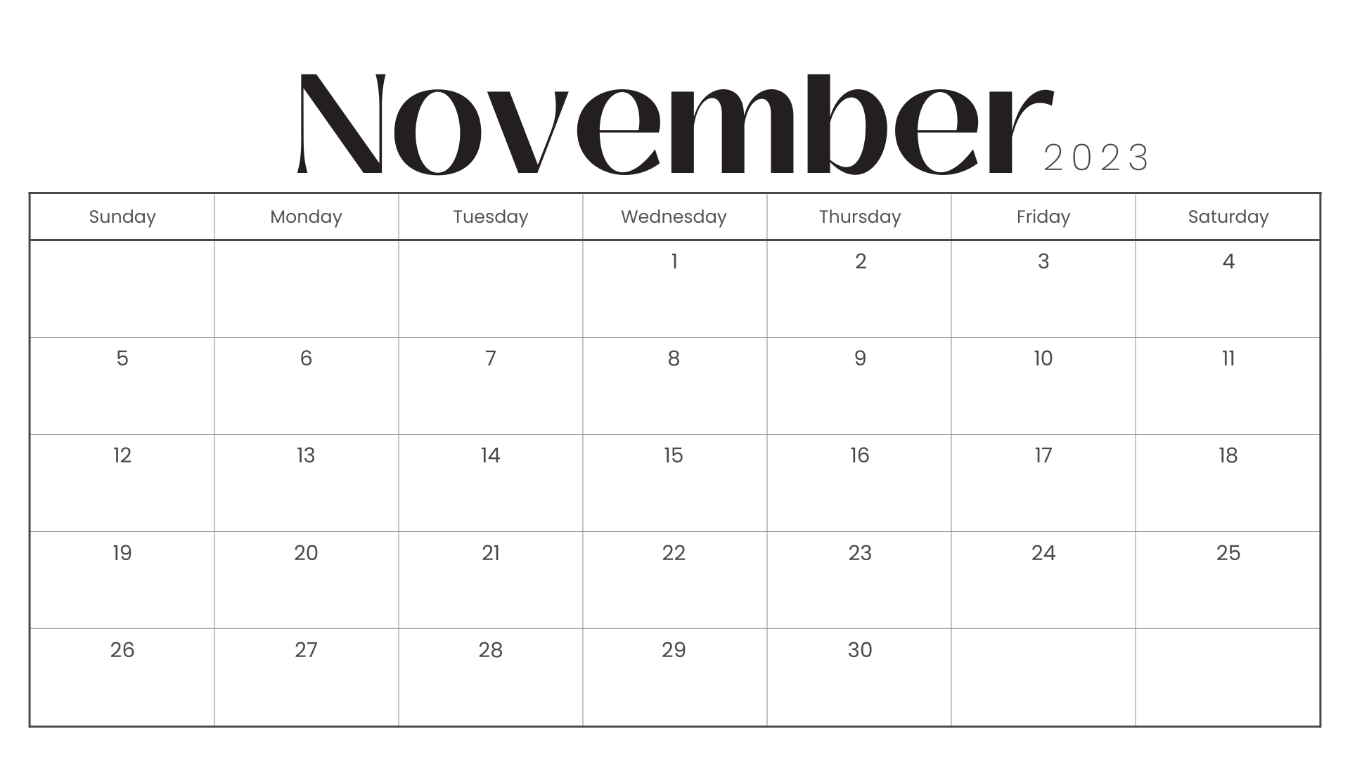 Free printable november calendar templates