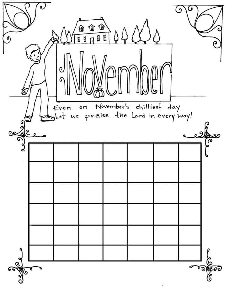 November calendar coloring page