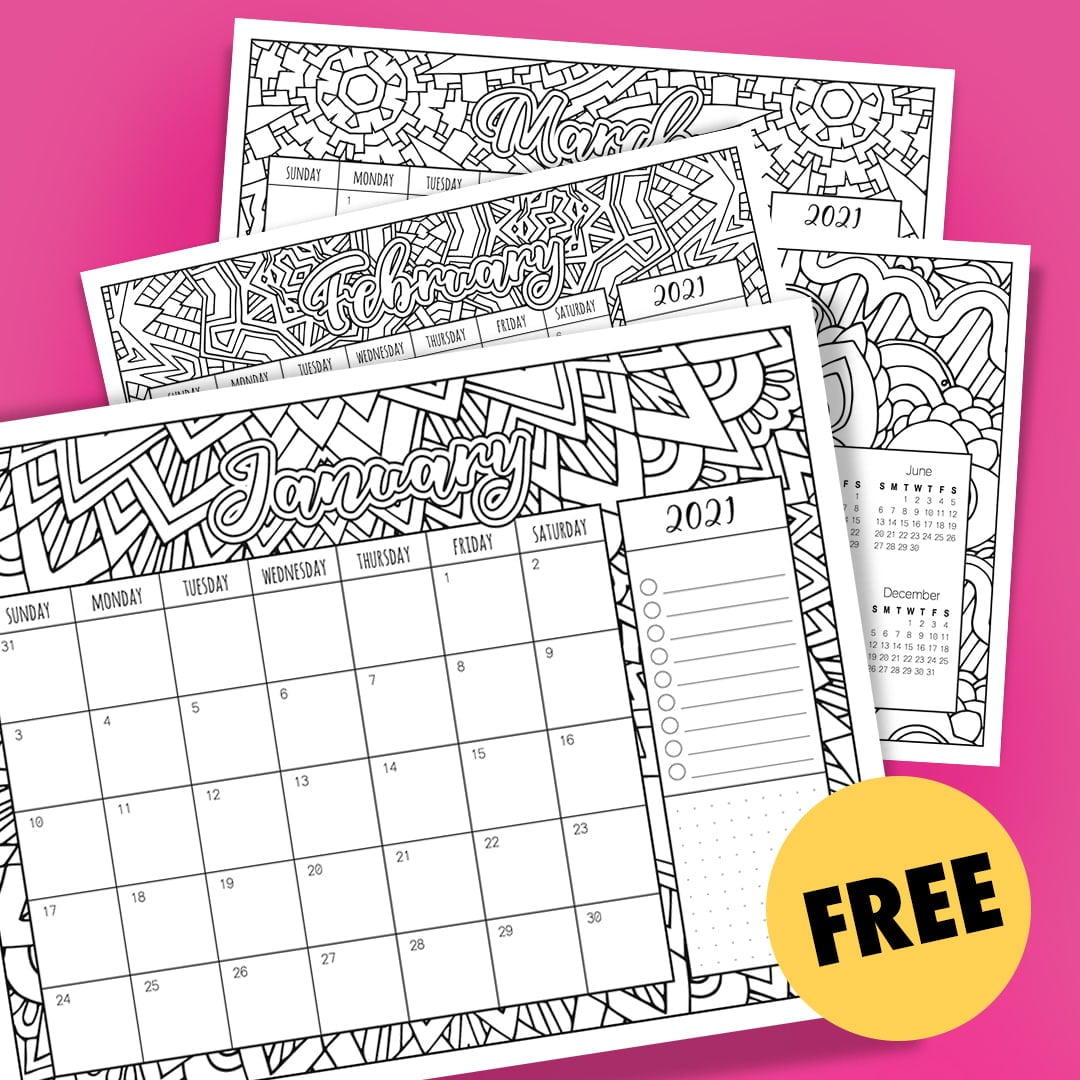 Free printable coloring calendar