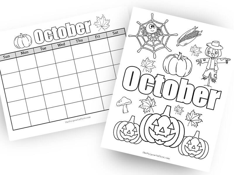 November calendar and coloring page for kids